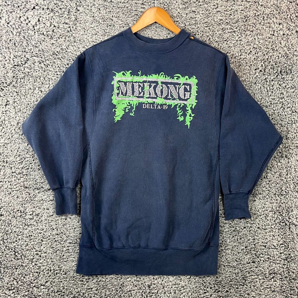 Vintage Mekong Delta Sweater Adult Extra Large Blue Sweatshirt Medallion 80s USA
